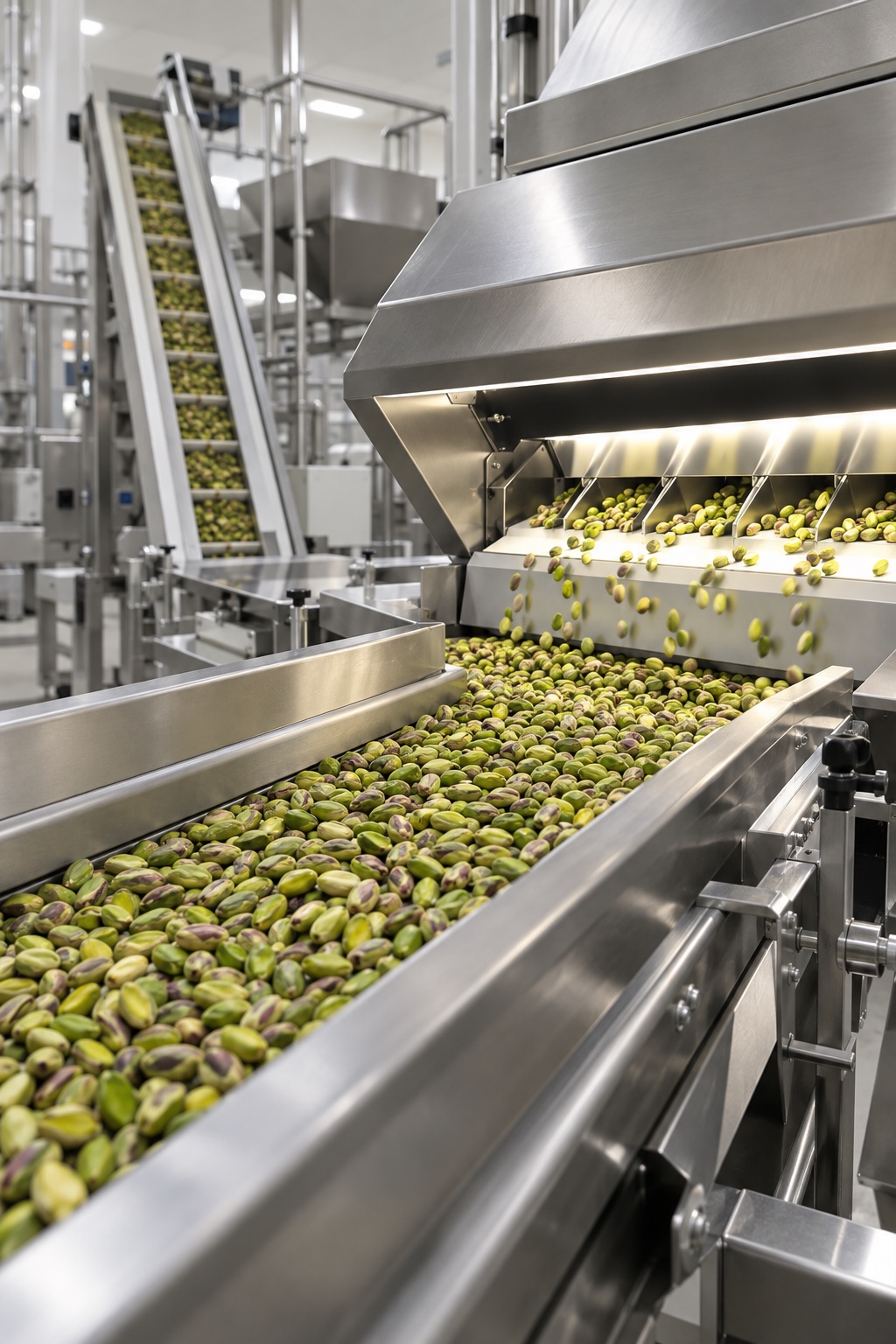 Controlled pistachio kernel processing and optical sorting equipment